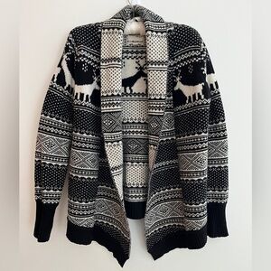 TELLURIDE CLOTHING Sweater Open Front Cardigan Deer Nordic Pattern Lambswool